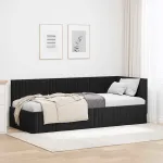 Cadru de pat colțar cu headboard Negru 80 x 200 cm Catifea GartenMobel Dekor