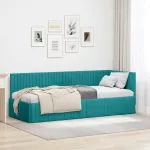 Cadru de pat colțar cu headboard Turcoaz 80 x 200 cm Catifea GartenMobel Dekor