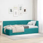 Cadru de pat colțar cu headboard Turcoaz 90 x 190 cm Catifea GartenMobel Dekor