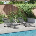 Șezlong pliabil 2 pcs Gri 182 x 55 x 85.5cm Textilenă GartenMobel Dekor