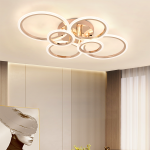 Lustra LED cu telecomanda BETTY 82W, 6 Cercuri, lumina Rece/Calda/Neutra, Dimabila, Auriu Lucios ModernLight Concept