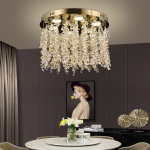 Candelabru LED Cristal LLC213/550GD Rotund, 30W, Lumina Rece/Calda/Neutra, Cristale, Auriu Lucios ModernLight Concept
