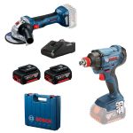 Bosch GDX180-LI Masina de gaurit cu percutie + GWS180-LI Polizor unghiular + 2xacumulatori 4Ah, GBA 18V + incarcator GAL18V-40 + cutie de transport ProAdvanced PowerfulTools
