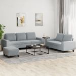 Set de canapele, 3 piese, gri deschis, textil GartenMobel Dekor
