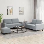 Set de canapele, 3 piese, gri deschis, textil GartenMobel Dekor