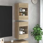 Comode de perete cu lumini LED pentru TV, 2 buc. stejar sonoma, 40x30x60,5 cm GartenMobel Dekor
