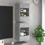 Comode de perete cu lumini LED pentru TV 2 buc. gri beton 40x30x60,5cm GartenMobel Dekor
