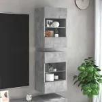 Comode de perete cu lumini LED pentru TV 2 buc. gri beton 40x30x60,5cm GartenMobel Dekor