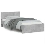 Cadru de pat cu tăblie și lumini LED, gri beton, 100x200 cm GartenMobel Dekor