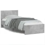Cadru de pat cu tăblie și lumini LED, gri beton, 90x190 cm GartenMobel Dekor