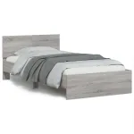 Cadru de pat cu tăblie și lumini LED, gri sonoma, 100x200 cm GartenMobel Dekor