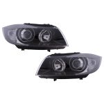 Faruri Angel Eyes BMW Seria 3 E90 Sedan E91 Touring (03.2005-2011) Negru Performance AutoTuning