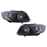Faruri Angel Eyes BMW Seria 3 E90 Sedan E91 Touring (03.2005-2011) Negru Performance AutoTuning