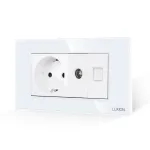 Priza Schuko + TV + Internet cu Rama Din Sticla LUXION, Standard Italian, 4M SmartElectro IntelligentHouse