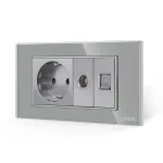 Priza Schuko + TV + Internet cu Rama Din Sticla LUXION, Standard Italian, 4M SmartElectro IntelligentHouse