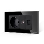 Priza Schuko + TV + Internet cu Rama Din Sticla LUXION, Standard Italian, 4M SmartElectro IntelligentHouse