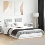Cadru de pat cu tăblie și lumini LED, alb, 120x200 cm GartenMobel Dekor