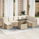 Set de canapele pentru grădină cu pernă 9 pcs Bej Rattan poli GartenMobel Dekor