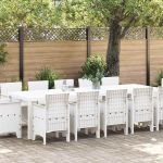 Set de masă pentru grădină 13 pcs Alb Polyrattan și bumbac GartenMobel Dekor