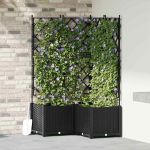 Ghiveci de grădină cu trellis 3 pcs Negru 80 x 80 x 143 cm PP GartenMobel Dekor