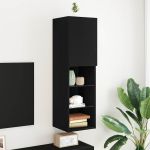 Cabinet TV Negru 30.5 x 30 x 102 cm Lemn compozit GartenMobel Dekor