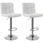 SONGMICS Set 2 scaune bar reglabile pe inaltime, cu spatar, sezut PU si suport picioare, rotatie 360°, 38x45x115 cm, alb Household NewTrend
