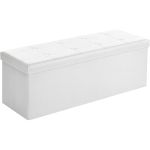 SONGMICS Taburet pliabil cu spatiu de depozitare, 3 locuri, imitatie piele, 110x38x38 cm, alb Household NewTrend
