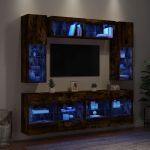 Comode TV de perete cu lumini LED, 6 piese, stejar fumuriu GartenMobel Dekor
