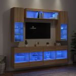 Comode TV de perete cu lumini LED, 6 piese, stejar sonoma GartenMobel Dekor