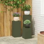 Suporturi pentru plante 3 pcs Olivengrønn 24 x 24 x 75 cm Oțel GartenMobel Dekor