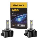 Set de 2 Becuri Faruri Conversie Hid-Led, Steelmate LED D1S Led, Plug & Play, 6000k, Miez Cupru, Radiator Aluminiu Silentios, Calitate Premium CarStore Technology