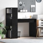 Birou cu raft Stejar negru 113 x 54 x 120 cm Lemn compozit GartenMobel Dekor