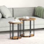 Set măsuțe laterale cu raft 2 pcs Stejar afumat și Negru GartenMobel Dekor