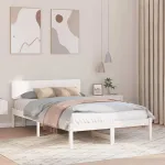 Cadru de pat cu headboard Alb 140 x 190 cm GartenMobel Dekor