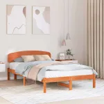 Cadru de pat cu headboard Maro 135 x 190 cm Lemn masiv de pin GartenMobel Dekor