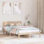 Cadru de pat cu headboard natural 140 x 190 cm GartenMobel Dekor
