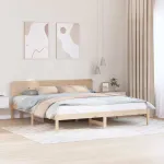 Cadru de pat cu headboard natural 180 x 200 cm GartenMobel Dekor