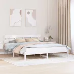 Cadru de pat cu headboard Alb 200 x 200 cm Lemn masiv de pin GartenMobel Dekor