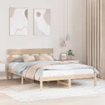 Cadru de pat cu headboard Maro 140 x 200 cm Lemn masiv de pin GartenMobel Dekor