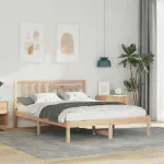 Cadru de pat cu headboard Maro 135 x 190 cm Lemn masiv de pin GartenMobel Dekor