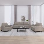 Set de canapea cu perne, 3 piese, gri taupe, material textil GartenMobel Dekor