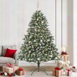 BraddeCrăciunartificial cu 300 LED Verde 140 x 140 x 210 cm PVC GartenMobel Dekor