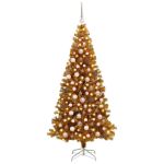 Brazi artificiali de Crăciun cu 300 LED Auriu 180 cm PET GartenMobel Dekor