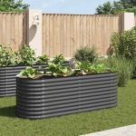 Strat înălțat de grădină, gri, 240x80x81 cm, oțel galvanizat  GartenMobel Dekor