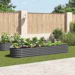 Strat înălțat de grădină, gri, 320x80x44 cm, oțel galvanizat GartenMobel Dekor