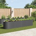 Strat înălțat de grădină, gri, 400x80x81 cm, oțel galvanizat GartenMobel Dekor