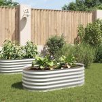 Strat înălțat de grădină argintiu 160x80x44 cm oțel galvanizat GartenMobel Dekor