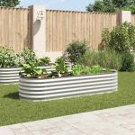 Strat înălțat de grădină argintiu 240x80x44 cm oțel galvanizat GartenMobel Dekor