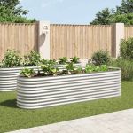 Strat înălțat de grădină argintiu 320x80x81 cm oțel galvanizat GartenMobel Dekor