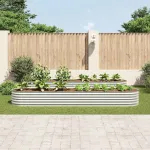 Strat înălțat de grădină argintiu 400x80x44 cm oțel galvanizat GartenMobel Dekor